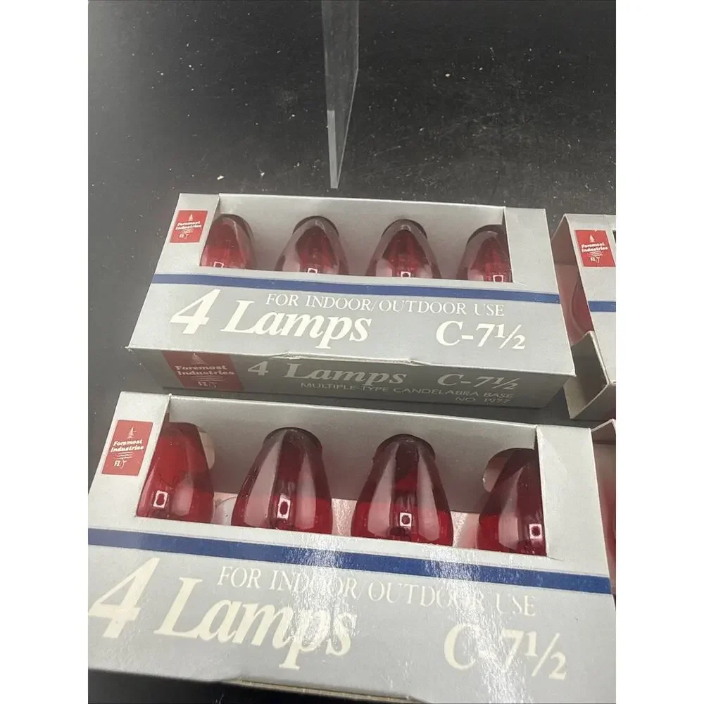 Vintage Foremost C-7 1/2 Red Christmas Light Bulbs Candelabra 4-Pack Lot Of 5